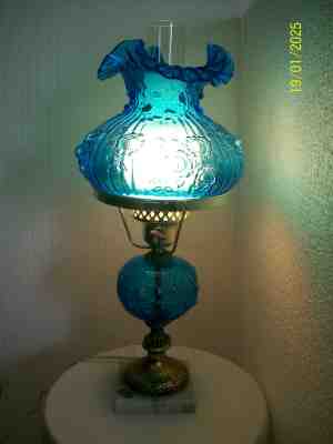 Fenton Blue Cabbage Rose Student Lamp