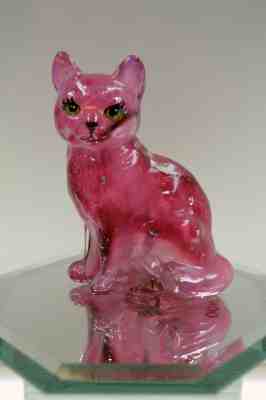 Fenton CAT BLOWN Cranberry & Pink Slag SLVR Mica FETTY TTC Exc OOAK freeUSAship