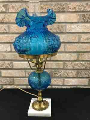 Fenton Sky Baby Blue Cobalt Colonial Cabbage Rose Student Lamp Light