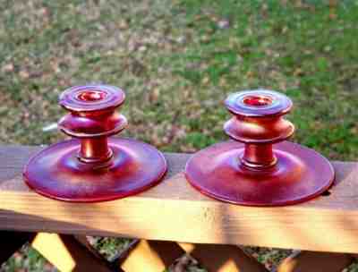 Fenton Red Stretch/ Carnival Candlesticks