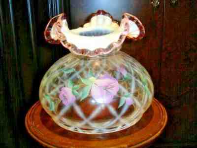 RARE Fenton ART Glass French Opal Diamond Optic Trellis Pink Crest Lamp SHADE, S