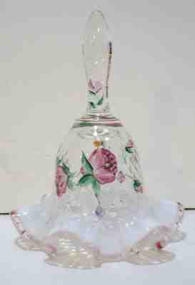 FENTON ART GLASS HAND PAINTED TRELLIS FLORAL PATTER BELL 1145 DX