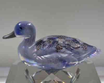 Fenton MALLARD DUCK Blue Slag Irid FROSTY PINECONES & BERRIES  OOAK FREEusaSHIP