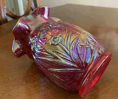 Fenton Cranberry Iridescent Daffodil Vase 5 1/2” Ruffled Edges