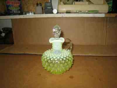 Vintage Fenton Light Lime Green Opalescent Hobnail Cruet 