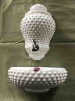 Vintage FENTON Milk Glass Hobnail Lavabo 3 Piece Fountain Wall Pocket