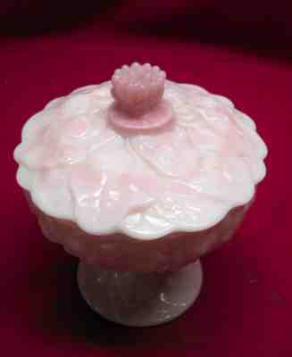 VINTAGE FENTON PINK ROSALENE COVERED COMPOTE GLASS CANDY DISH