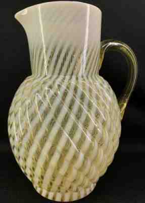 Ultra Rare Vaseline Uranium Opalescent Buckeye Glass Co. Swirl Pitcher C. 1800's