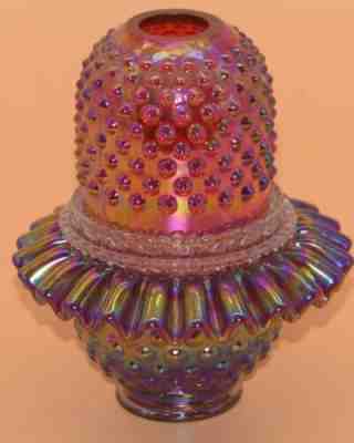 Fenton 3-Piece Electric Purple Plum Green Irridescent Hobnail Fairy Lamp