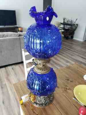 Very Rare Fenton purple rose 24" Gone With The Wind Double Ball Lamp new in box 