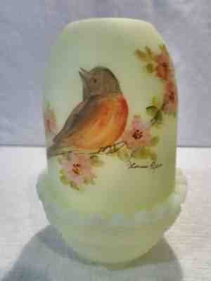 Fenton Glass Signed Louise Piper 3 Birds On Custard Plate OOAK