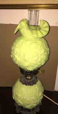Vintage Fenton Poppy GWTW Parlor Lamp - Satin Lime Green