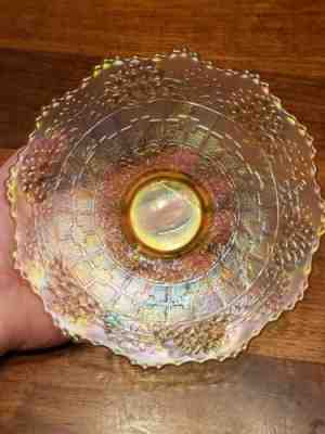 Rare Antique Carnival Glass 8" Plate Lemon Ice Iridescent Water Lily & Berry