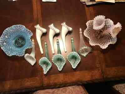 Awesome Lot Of 12 Fenton Epergne Replacement Glass Trumpet Horn Bowl No Chips