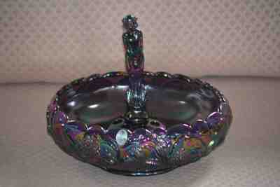 Fenton QVC Iridized Plum Carnival Waterlily bowl September Morn Nymph & frog