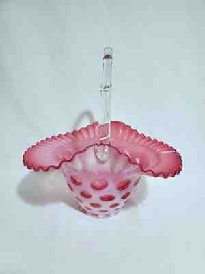 Fenton 1353 Cranberry Opalescent Coin Dot Basket - RARE