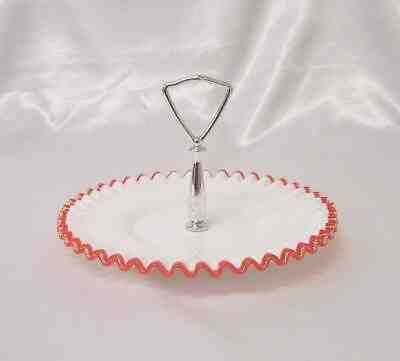 RARE FENTON GLASS - FLAME CREST 9" TIDBIT TRAY WITH CENTER HANDLE - SPECIAL!