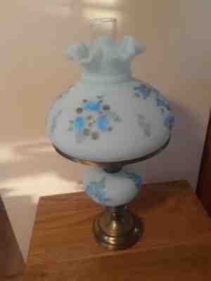 Fenton Blue Roses On Blue Satin Student Lamp