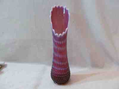 FENTON  CRANBERRY /PLUM OPALESCENT HOBNAIL LARGE VASE 16 1/2 INCHES