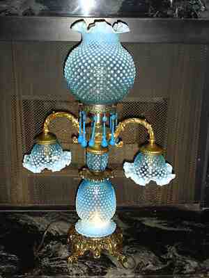 Fenton Art Glass sale Blue Opalescent Hobnail Bedside Lamp