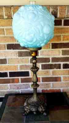 Fenton Cabbage Rose Blue Overlay Banquet Lamp (2/2)