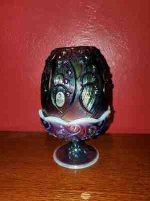 Fenton Art Glass Opalescent Iridescent  Plum Lily of the Valley Fairy lamp 