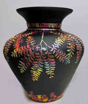 Fenton Art Glass OOAK Sandcarved Mosaic Ferns Vase: D Fettty K Murphy R Bomkamp