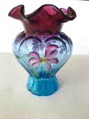 FENTON MULBERRY MELON VASE GEORGE & NANCY FENTON SIGNATURE New Blue Red