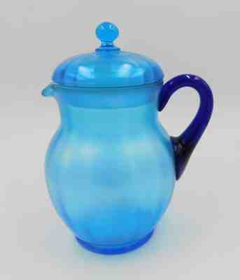 Fenton Glass -  CELESTE BLUE, Stretch Glass - Optic #220 Glass Pitcher with Lid