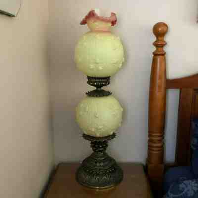 Fenton Glass Burmese Lamp 9202BR Gone with the Wind Lamp "Cabbage Rose"