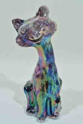 RARE Fenton Purple Mist Alley Tall Cat Marble Slag Iridescent Carnival w Box MCM
