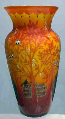 Fenton Art Glass OOAK Sandcarved Persimmon Vase Halloween Design By Kim Barley