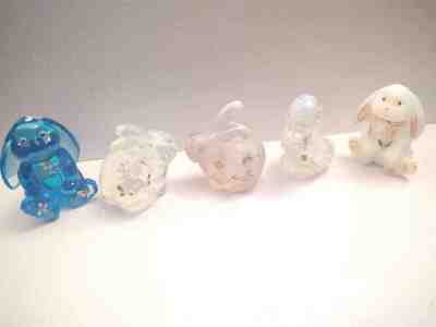 5 Fenton Hand Painted Bunny Rabbit Duck Signed Figurine Pink Blue Custard Easter