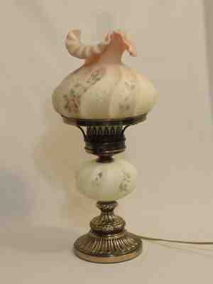 Fenton Burmese Paisley hand painted Student lamp Frances Burton 20