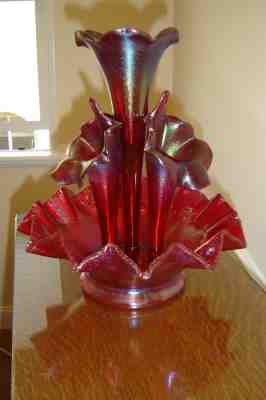 Fenton 2003 Historic Collection 7601RL Ruby Amberina Stretch Glass 5 Pc Epergne 