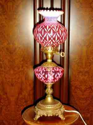   FENTON EXTREMELY RARE CRANBERRY OPALESCENT DAISY  OPTIC CATALOG LAMP GWTW