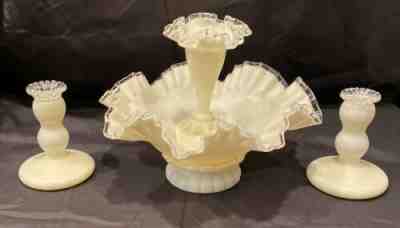 Vintage Fenton Ivory Crest Art Glass offers Console Bowl w/Epergne Horn 1940-1941