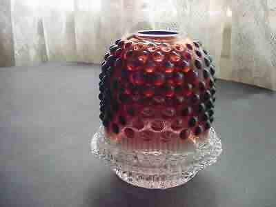 VINTAGE FENTON PLUM OPALESCENT HOBNAIL FAIRY LAMP/ LIGHT TOP & INSERT RARE