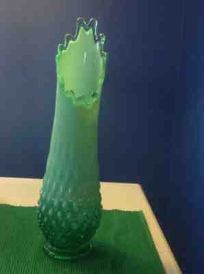 Fenton Swung Green Hobnail Footed Vase 