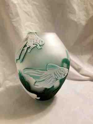 Fenton Pilgrim Glass by Kelsey Murphy 6''tall Venus Fish vase Have Certification