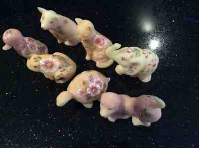 Fenton Burmese Glass Animal All Signed 7 In All Duck Pig Frog Cat Dog Turtle Ele