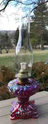 Fenton Rose Presnick RED Carnival Irridized Oil LAMP