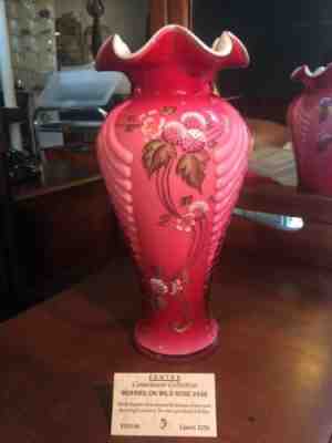 Fenton Connoisseur Berries On Wild Rose Vase Signed Limited Edition #312/1250