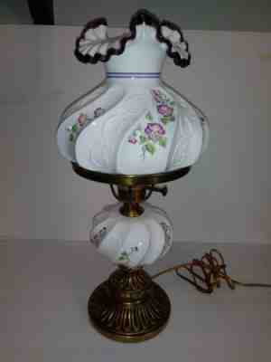 Gorgeous Vintage Fenton Hand Painted Electric milk glass purple crest  Signed