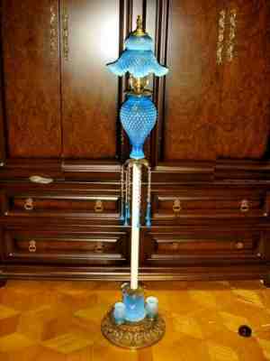 FENTON UNIQUE OLD BLUE HOBNAIL OPALESCENT 6 BULBS FLOOR LAMP