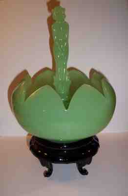 Fenton Glass Jade Jadeite Green September Morn Nude Nymph Flower Frog Lotus Bowl