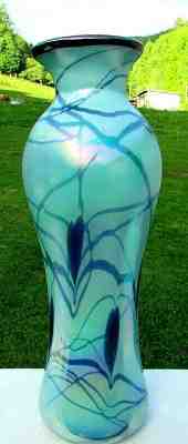 Fenton *RARE* Glass Dave Fetty Robin Egg Blue Hanging Hearts #15/250 13.5"H Vase