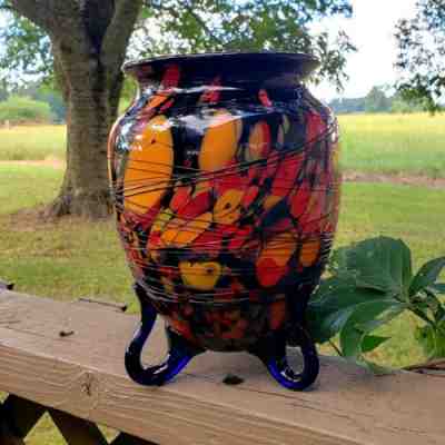Fenton 1920s Freehand Mosaic Threaded Vase ~ Shiny
