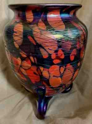 Fenton 1927 Offhand Mosaic Iridescent Threaded Vase