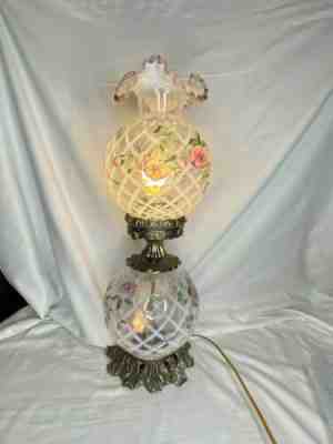 Fenton French Opalescent Trellis Pink Crest Rose Gone With The Wind Table Lamp